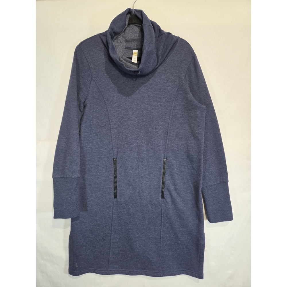 Lole Tunic Sweater Dress Womens Large Blue Cowl Neck Fleece Faux Leather‎ Trim